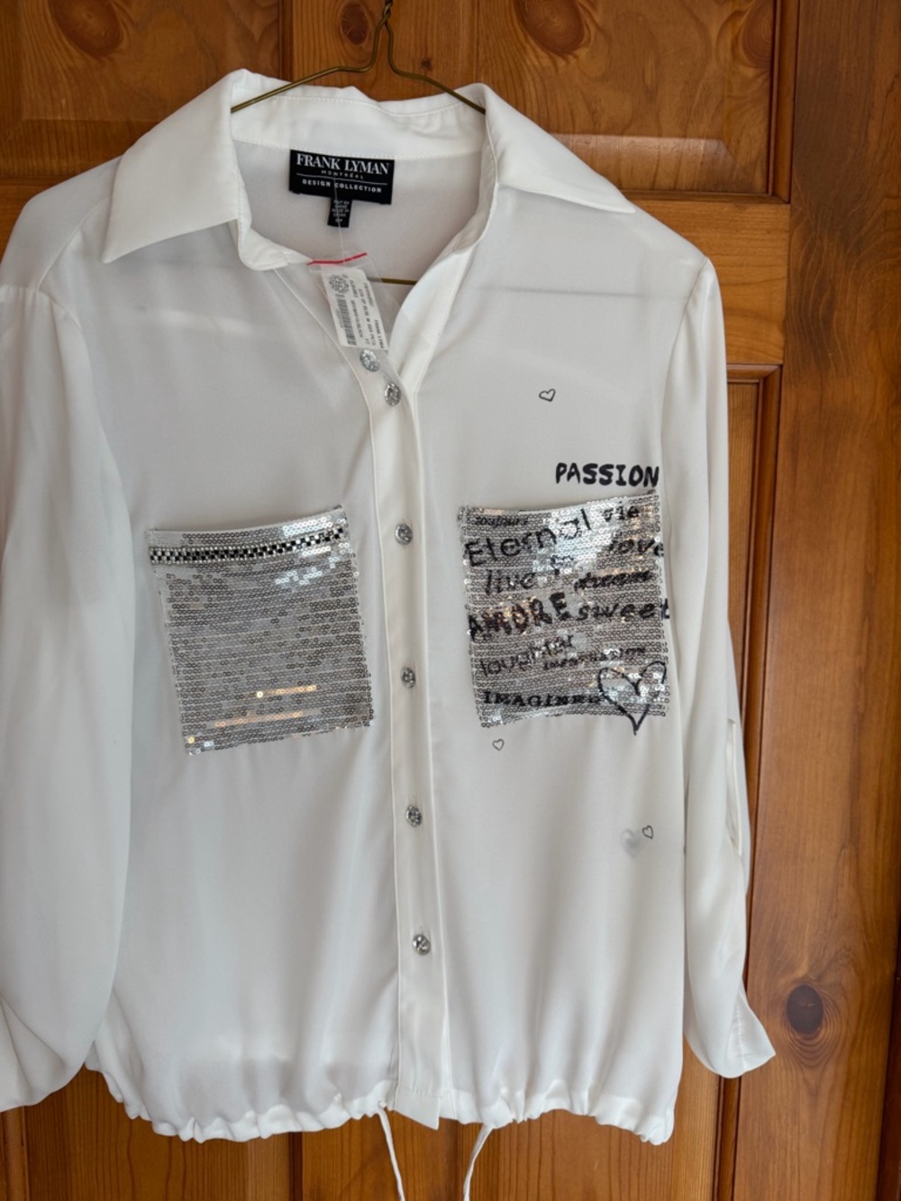 Frank Lyman White Button-Up Blouse with Silver Accent Buttons
